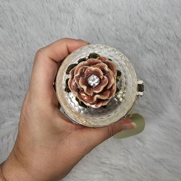 Enamel on Metal Cut Crystal Jeweled Egg Shaped Music Box Bride And Groom Gift - Picture 6 of 10